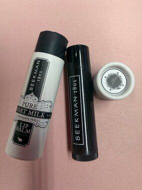 New Pue Goat Milk Lip Balm by Beekman 1802 comes in cute cardboard tin giftable